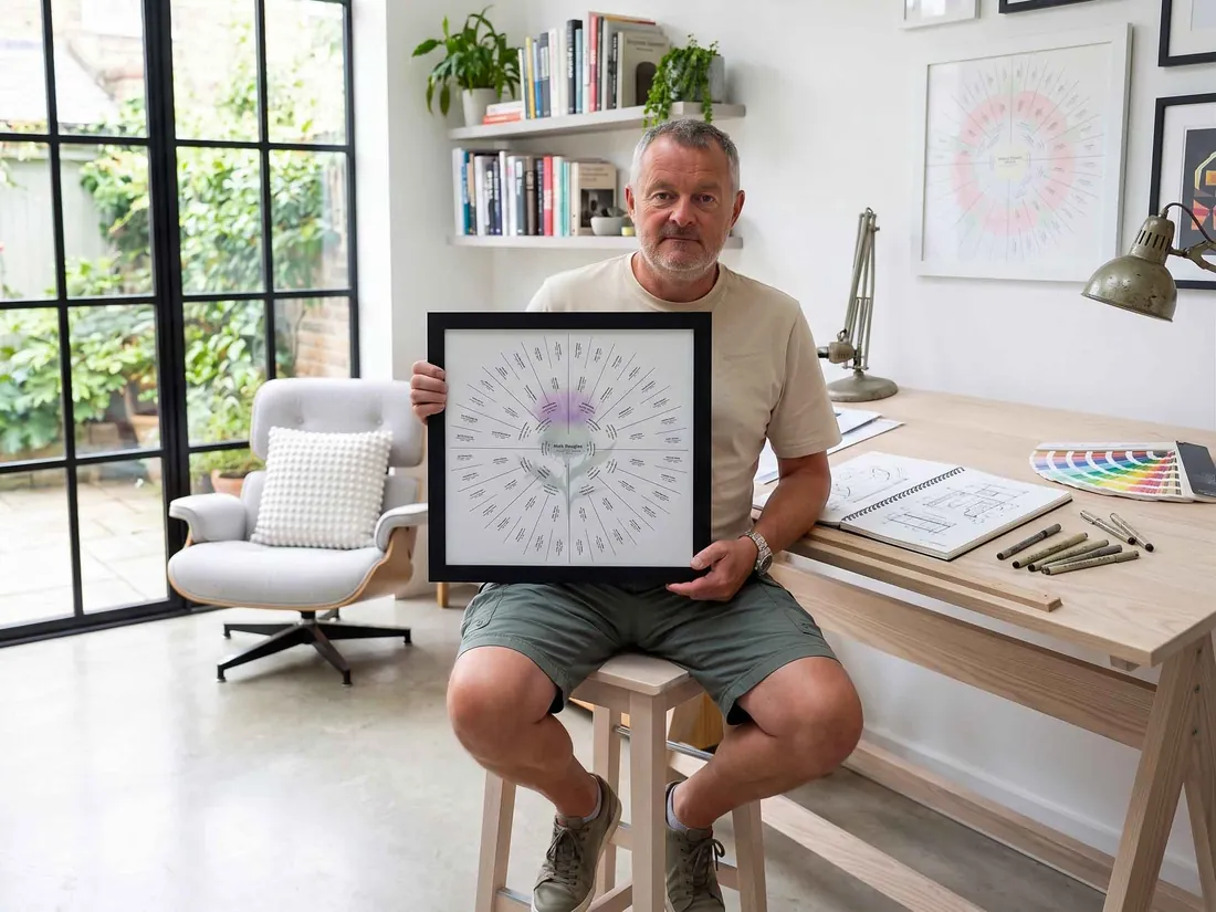 Mark Millican holding a framed family tree