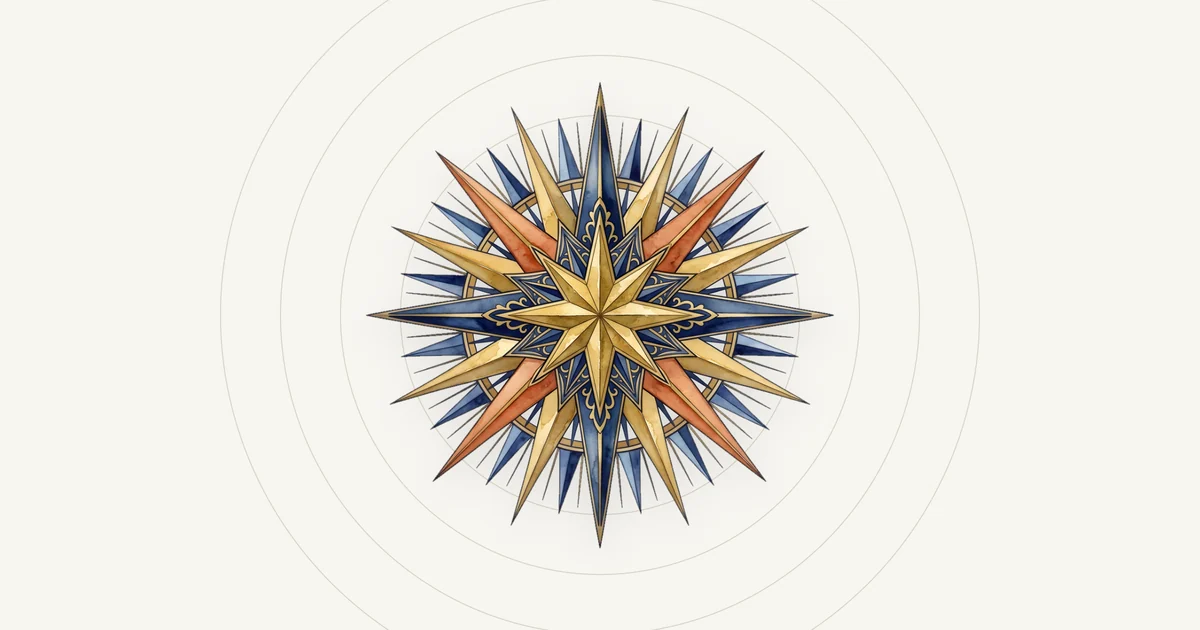 Watercolour compass rose motif, the emblem used for the Worldwide quick read